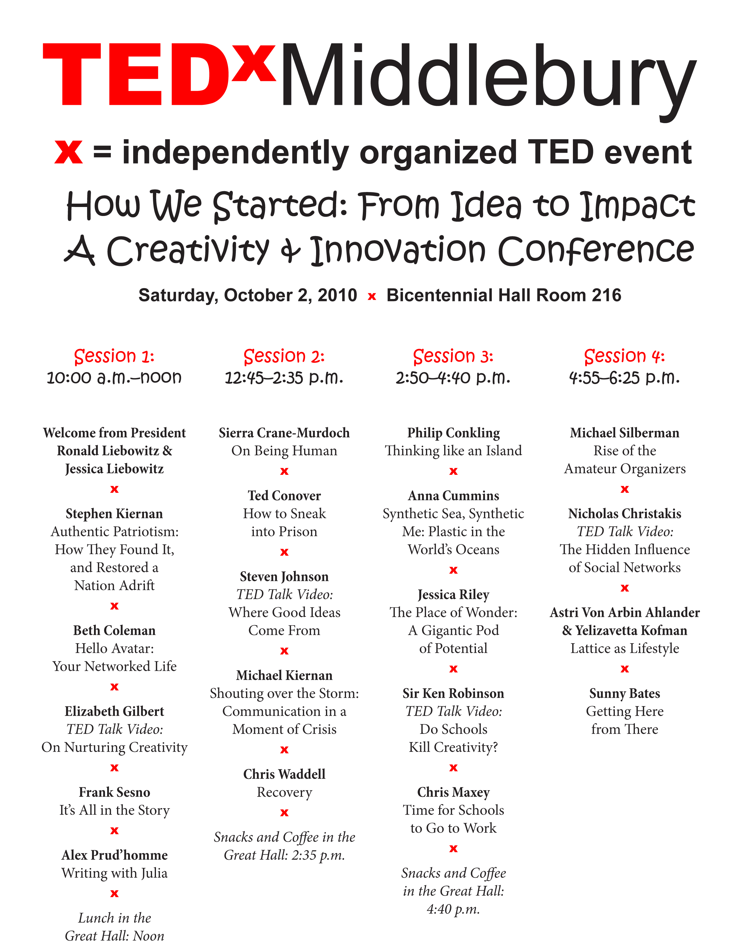 TEDxMiddlebury Program
